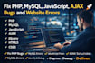 debug and fix PHP, mysql errors and server side issues
