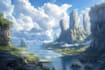 create a fantasy landscape, background illustration