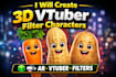 create custom burnt peanut character, 3d ar vtuber  filter for lens studio