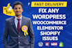 fix wordpress issues, woocommerce fix, elementor issues