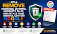 remove harassing,dafaming,mugshots,false,bad article news harmful content google
