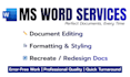 ms word expert editing, formatting and document design