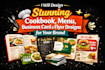 design digital cookbook recipe, menu card, restaurant, business card, or flyer
