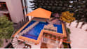 create 3d swimming pool and landscape design for outdoor