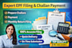 handle epf monthly return filing and prepare challans