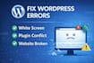 fix wordpress error, white screen, or broken site