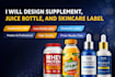design supplement, juice bottle, and skincare label design