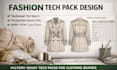 create fashion tech pack, clothing tech pack design  and technical drawing