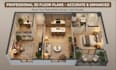create real estate 3d floor plan rendering and 2d redraw floor plan for property