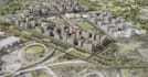 retrofit aerial architectural masterplan rendering, urban development, city map