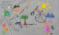 create funny childlike crayon style illustration