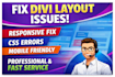 fix divi layout issues, responsive and CSS problems