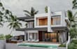 redesign contemporary building,duplex house, add modern pool,villa elevation cgi
