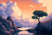 create pixel art background, landscape, illustration
