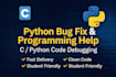 write c and python programs and fix coding bugs
