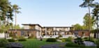 design modern villa elevation house plan,stone facade render,wood panel cladding