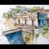 sketch architecture building with watercolor rendering