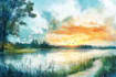 illustrate a watercolor landscape illustration