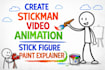 create stickman video, stickman animation, stick figure, paint explainer