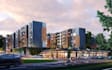 3d mixed use development,d5 residential compound,aerial view render,green space