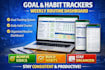 create a goal tracker, habit tracker, weekly routine dashboard journal in excel
