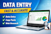 do fast and accurate data entry, copy paste and web research