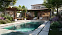 design backyard landscape, pool, patio, garden