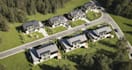 develop modern suburban area, residential complex design, 3d townhouse rendering