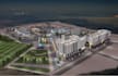 3d aerial view rendering, night smart city design, remodel mixed use development