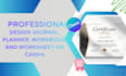 design journal, planner, workbook, and worksheet on canva