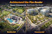 architectural site plan render and real estate plan render, house, commercial