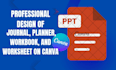 design journal, planner, workbook, and worksheet on canva