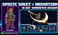 create rpg pixel art character sprite sheet with idle walk and attack animation