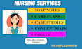 do nursing case studies, soap notes, concept maps, progress notes, replies