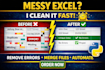 clean messy excel data, fix errors and merge files