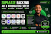 do supabase backend make com twilio claude base44 bolt onspace api automation