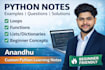 create custom python notes with examples and solutions