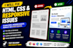 professionally fix HTML CSS bugs and mobile responsiveness