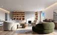 visualize minimalist apartment interior, furniture layout, exterior rendering