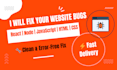 fix bugs in HTML CSS javascript react node and express apps