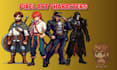 create pixel art character, sprite sheet, animation in 8bit, 16bit, 32bit
