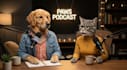 create a realistic ai dog taik, ai funny cat podcast video