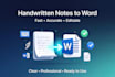 type handwritten notes and images into word or excel