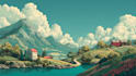 illustrate beautiful flat landscape illustration art