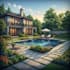 design landscape, terrace, backyard, pool, and patio