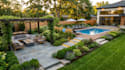 design 3d rendering backyard landscape, patio, pool, garden plan