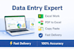 accurate data entry, excel work, copy paste, and typing