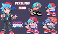 do fnaf animated character sprites, pixel sprites animation, fnf mod, game art