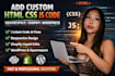 add custom HTML CSS js code to squarespace, shopify, wordpress website