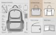 design full tech pack for bag concept backpack, handbag, purse, wallet